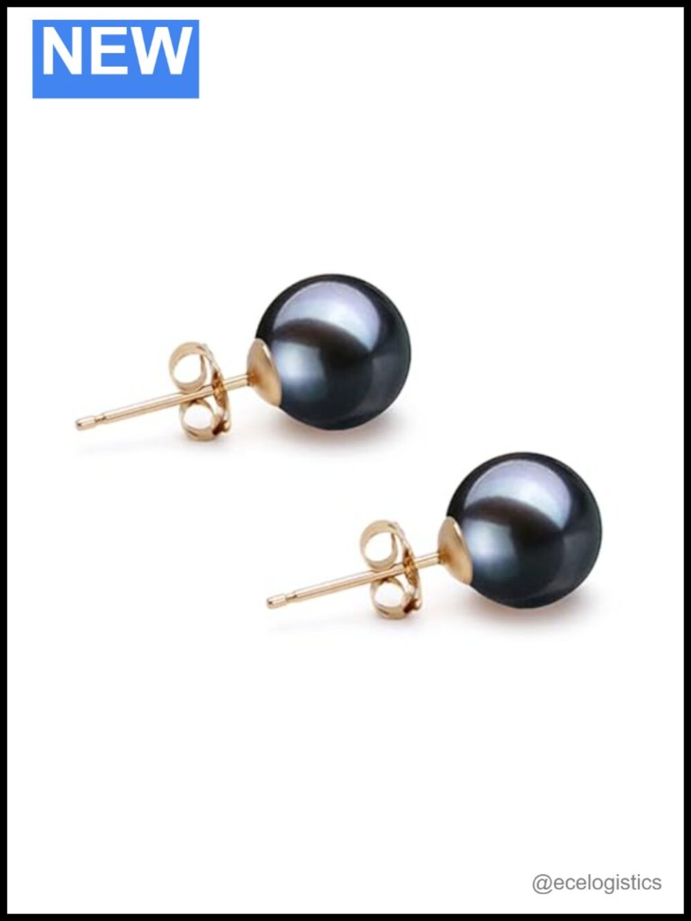 AAAA Black Japanese Akoya Pearl Stud Earrings 14k Gold 9mm